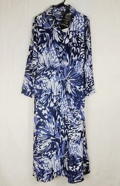 New Attitudes by Renee blue floral button up maxi shirt dress Size XXS Feminine
